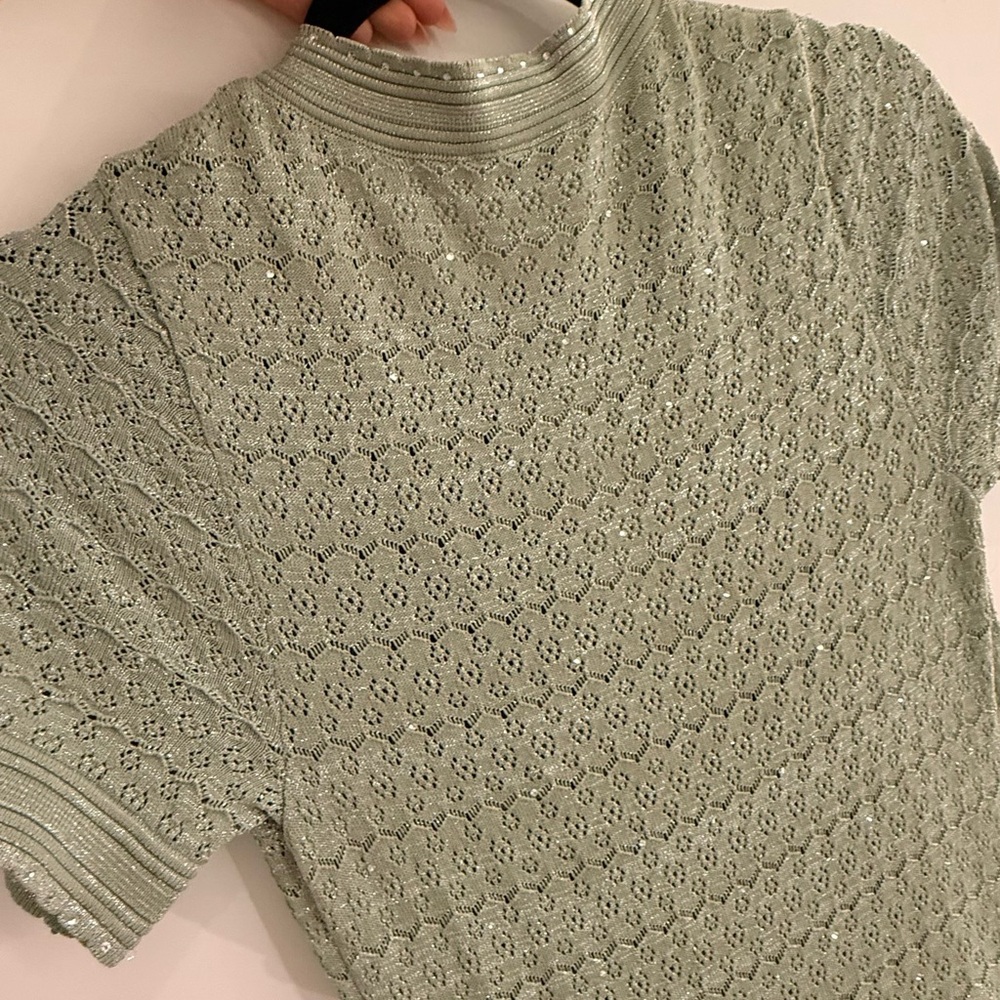 SANDRO size 34 Short-Sleeve Knit Maxi Dress in Sage Green new - Picture 8 of 10